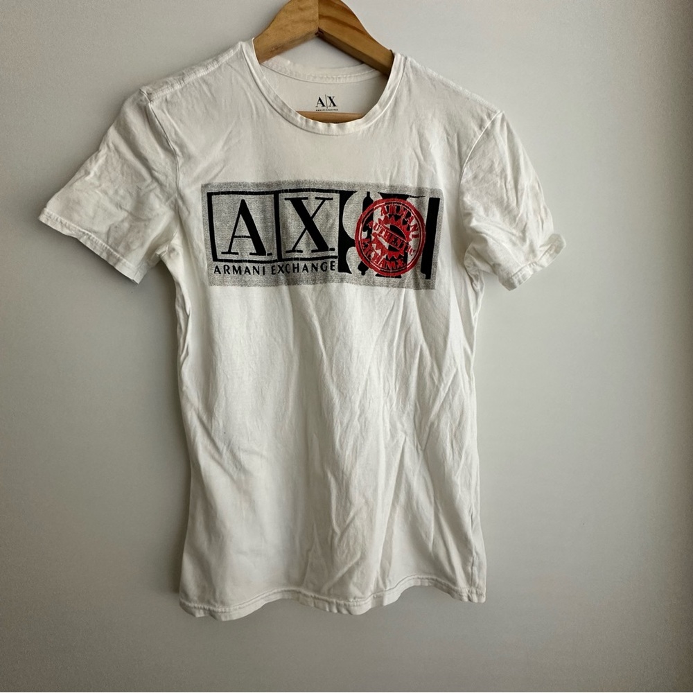 Vintage Armani Exchange White and Red Short Sleeve Tees S
